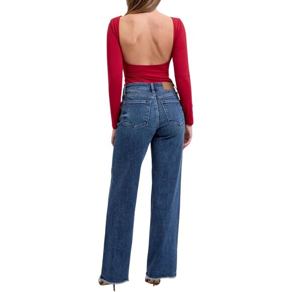 Vintage Dark Wash Wide Leg Jeans Womens Plus Size Mid Rise Stretch - Picture 5 of 7